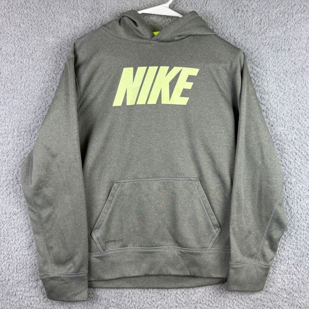 Nike Hoodie Kids XL Gray Therma Fit Pullover Graphic Logo Sportswear Activewear